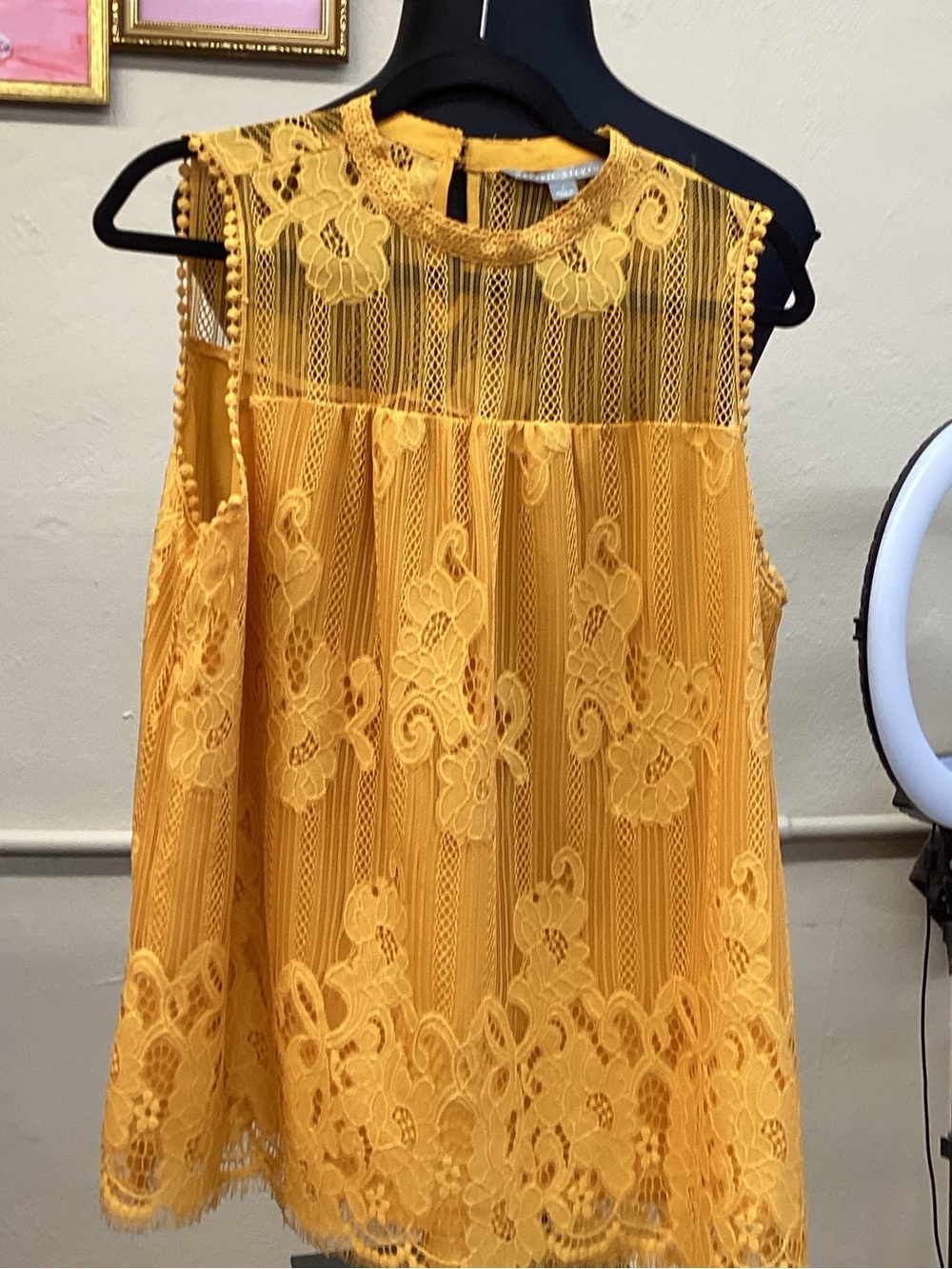 Valerie Stevens Yellow Floral Lace Sleeveless Blouse